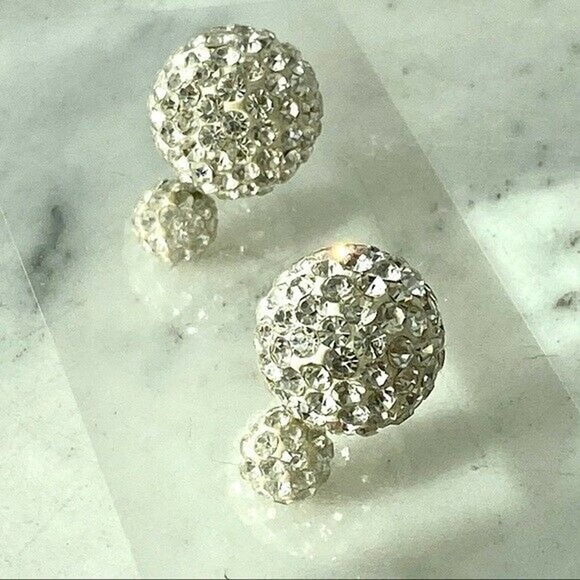 Rhinestone Circular Geometric Crystal Ball Stud Circle Pave Earrings Art Deco - Picture 5 of 6